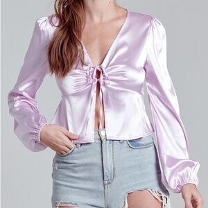 Elegant Lavender Satin Y2K Blouse